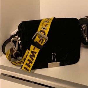 Off-White flap shoulder bag suede black